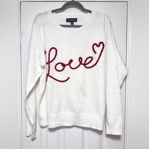 Elegant White Sweater with Red Love Design